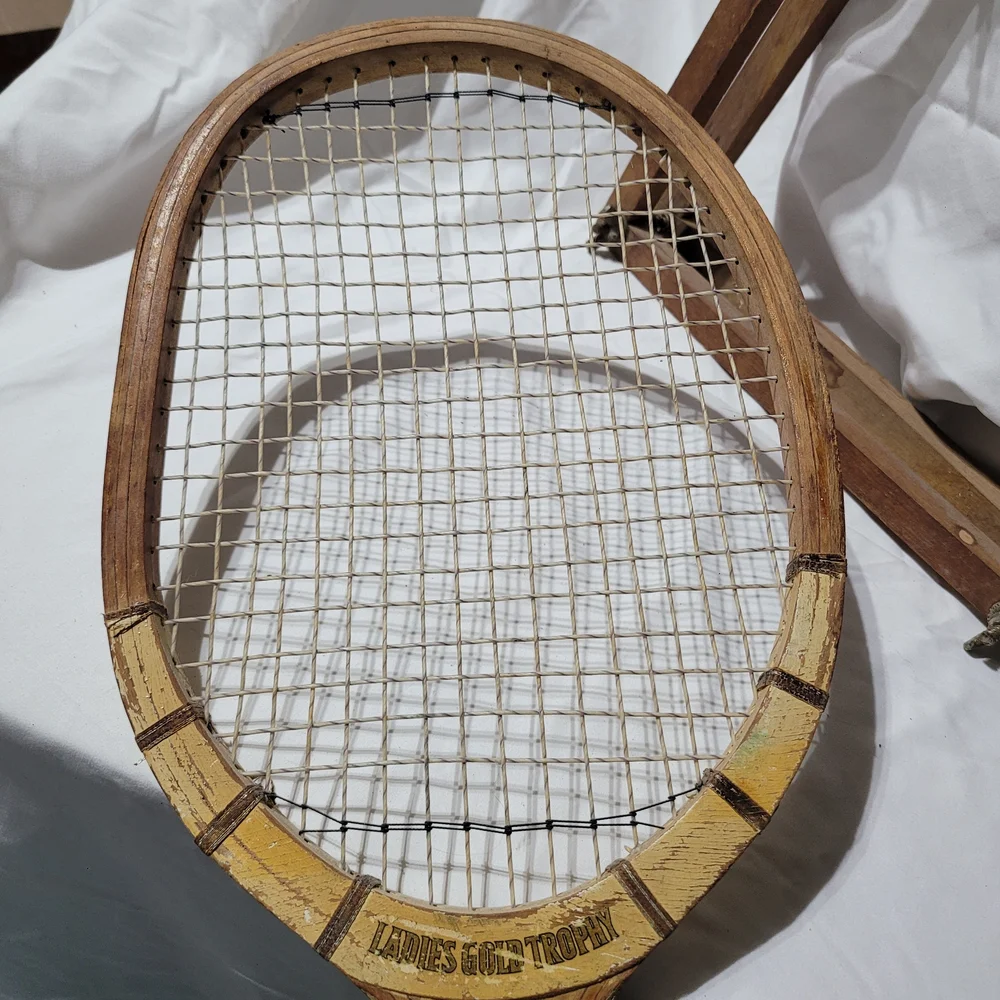 Vintage Wooden Sears Ladies Gold Trophy Tennis Racket with Press - Picture 5 of 9
